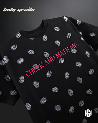 'Checkmate' Black 240 GSM 100% Terry Cotton Graphic Oversized T-Shirt HG x Charactr - Front Close