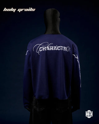 'Chrome Blue' 360 GSM Heavy Waffle Knit Full Sleeve Screen Print Graphic Oversize T-Shirt HG x Charactr - Back