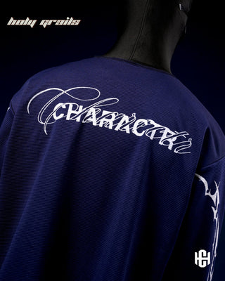 'Chrome Blue' 360 GSM Heavy Waffle Knit Full Sleeve Screen Print Graphic Oversize T-Shirt HG x Charactr - Back Close
