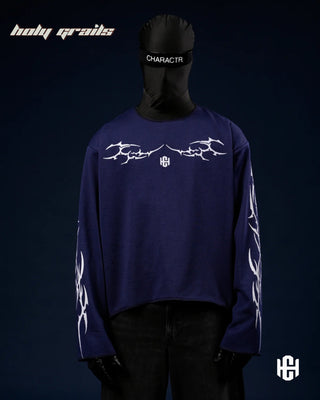 'Chrome Blue' 360 GSM Heavy Waffle Knit Full Sleeve Screen Print Graphic Oversize T-Shirt HG x Charactr - Front