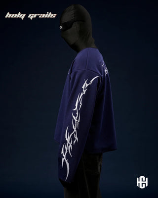 'Chrome Blue' 360 GSM Heavy Waffle Knit Full Sleeve Screen Print Graphic Oversize T-Shirt HG x Charactr - Side 1