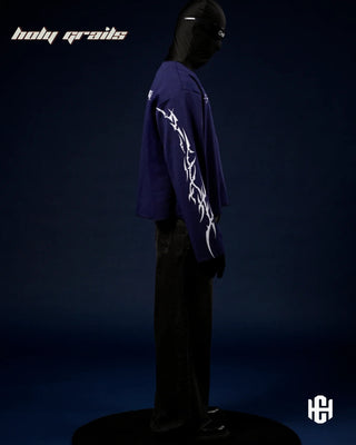 'Chrome Blue' 360 GSM Heavy Waffle Knit Full Sleeve Screen Print Graphic Oversize T-Shirt HG x Charactr - Side 2 Full
