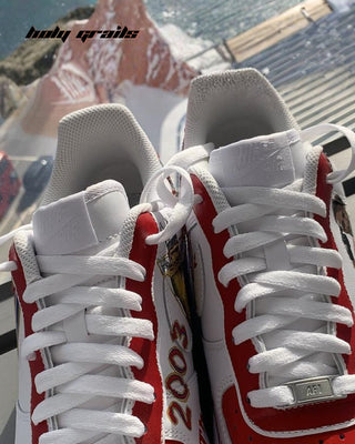 Custom Air Force 1 x Arsenal Sports Theme Sneaker - Front Top Close Up