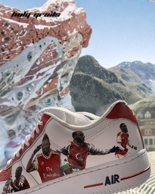 Custom Air Force 1 x Arsenal Sports Theme Sneaker - Side 2 Close Up