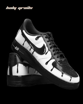 Custom Air Force 1 x Black & White Drip Swoosh Theme Sneaker - Public Side & Front