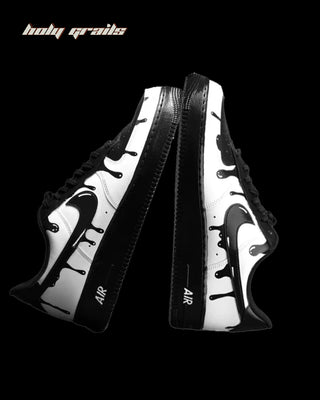 Custom Air Force 1 x Black & White Drip Swoosh Theme Sneaker - Public Sides