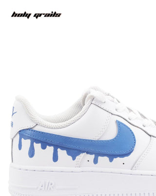 Custom Air Force 1 x Bleeding Blue Swoosh Theme Sneaker - Public Side Close Up