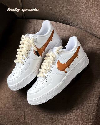 Custom Air Force 1 x Brown Drip Swoosh Theme Sneaker - Both Sides