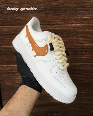 Custom Air Force 1 x Brown Drip Swoosh Theme Sneaker - Public Sides in Hand