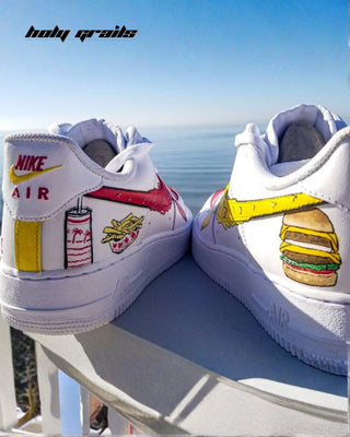 Custom Air Force 1 x Burger Flavours Food Theme Sneaker - Inner Sides & Back Close Up
