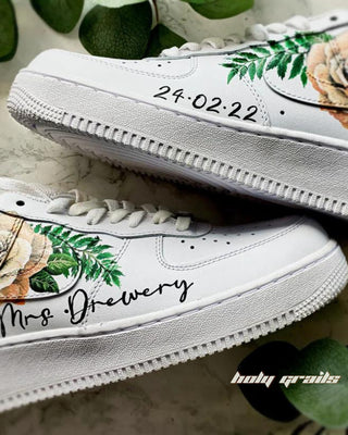 Custom Air Force 1 x Delicate Darling Wedding Theme Sneaker - Sides Close Up
