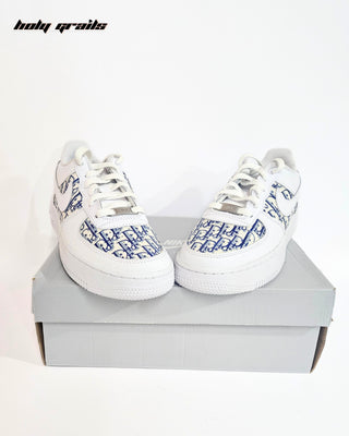 Custom Air Force 1 x Dior Luxury Brand Theme Sneaker - Front on Box