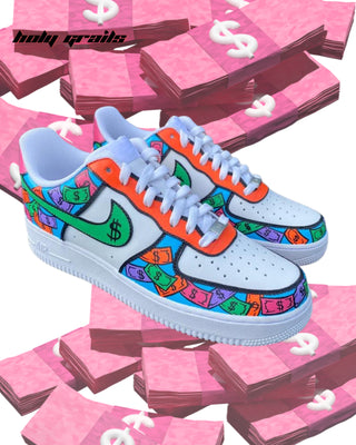 Custom Air Force 1 x Dollar Splash Abstract Theme Sneaker - Side & Front