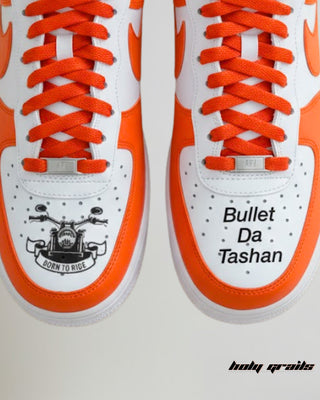 Custom Air Force 1 x Enfield Drives Speed Thrills Theme Sneaker - Top Toe Box Close Up