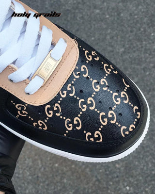 Custom Air Force 1 x Gucci Luxury Brand Theme Sneaker - Toe Box Close Up