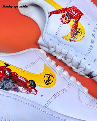 Custom Air Force 1 x Iconic Formula 1 Speed Thrills Themed Sneakers  - Sides Close Up