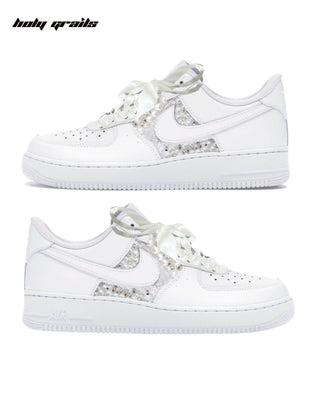 Custom Air Force 1 x Ivory & Ice Rhinestone Wedding Sneakers - Both Sides