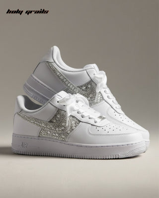 Custom Air Force 1 x Ivory & Ice Rhinestone Wedding Sneakers - Sides