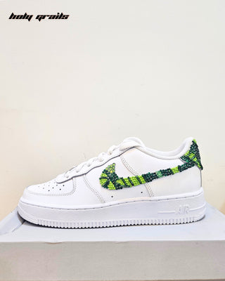 Custom Air Force 1 x Jaded Emerald Swoosh, Rhinestone, Abstract & Wedding Theme Sneaker - Public Side