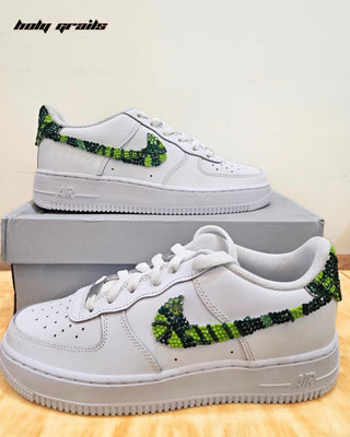 Custom Air Force 1 x Jaded Emerald Swoosh, Rhinestone, Abstract & Wedding Theme Sneaker - Public Sides
