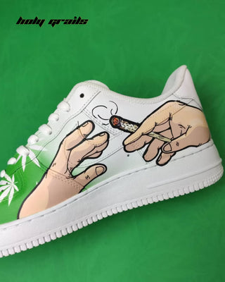 Custom Air Force 1 x Joint Stoner Art Theme Sneaker - Inner Side Close Up