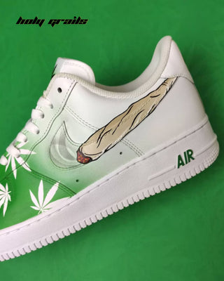 Custom Air Force 1 x Joint Stoner Art Theme Sneaker - Pubic Side Close Up