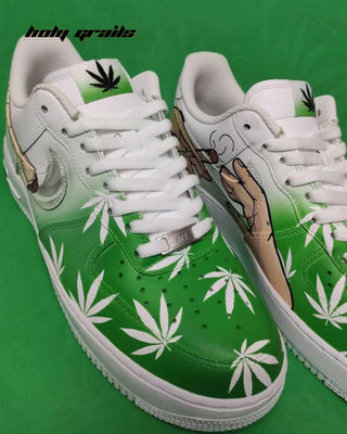 Custom Air Force 1 x Joint Stoner Art Theme Sneaker - Toe Box Close Up