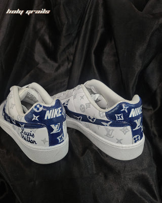 Custom Air Force 1 x LV Blue Swoosh Luxury Brand Sneaker - Back