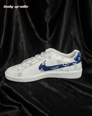 Custom Air Force 1 x LV Blue Swoosh Luxury Brand Sneaker - Inner Side