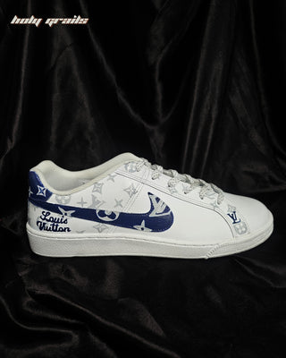 Custom Air Force 1 x LV Blue Swoosh Luxury Brand Sneaker - Outer Side