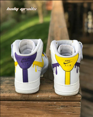 Custom Air Force 1 x Lakers Drip Sports Theme Sneaker - Back Close