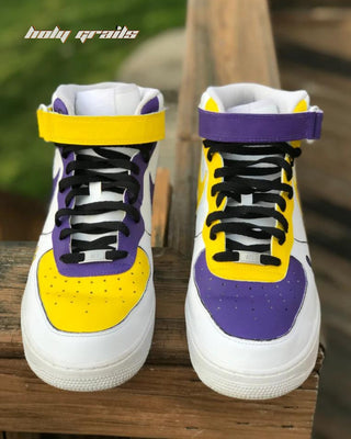 Custom Air Force 1 x Lakers Drip Sports Theme Sneaker - Front Close