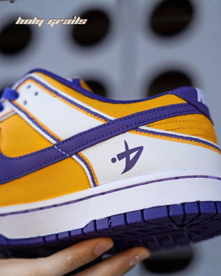 Custom Air Force 1 x Lakers Sports Theme Sneakers - Inner Side in Hand Close Up