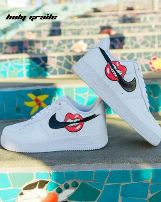 Custom Air Force 1 x Lip Smacking Abstract Theme Sneaker - Both Sides Close