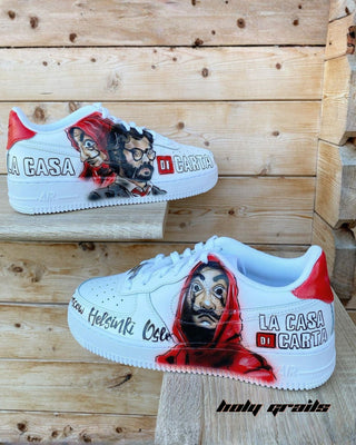 Custom Air Force 1 x Money Heist Tv Show Theme Sneakers - Sides