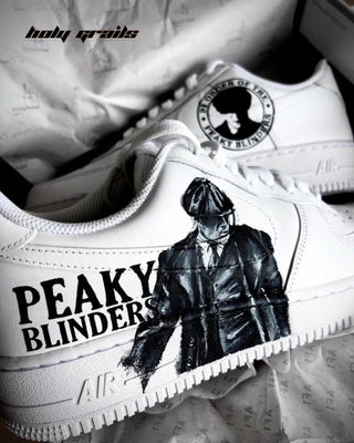 Custom Air Force 1 x Peaky Blinders TV Series Theme Sneaker - Side 1 Close Up
