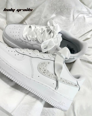 Custom Air Force 1 x Pearl Bride Wedding Theme Sneaker - Side & Top Close