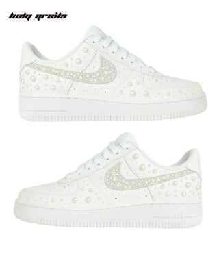 Custom Air Force 1 x Pearly Night Rhinestone Wedding Sneakers - Both Sides