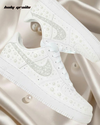 Custom Air Force 1 x Pearly Night Rhinestone Wedding Sneakers - Both Sides Close