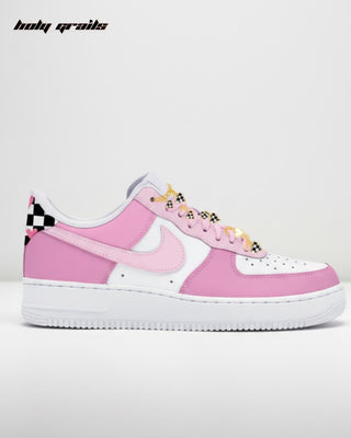 Custom Air Force 1 x Pink Checker Heart Abstract Sneaker - Side 2