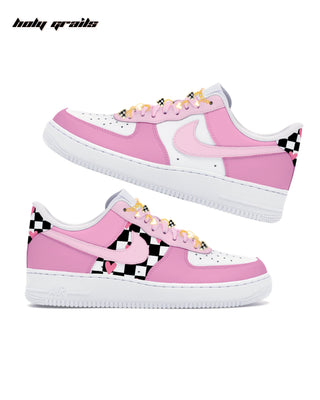 Custom Air Force 1 x Pink Checker Heart Abstract Sneakers - Both Sides