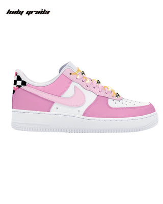 Custom Air Force 1 x Pink Checker Heart Abstract Sneakers - Side 2