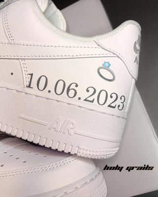 Custom Air Force 1 x Ring it, Wing it Wedding Theme Sneaker - Side Close Up