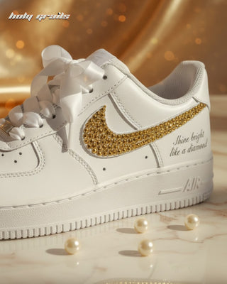 Custom Air Force 1 x Shine Bright Rhinestone Wedding Sneakers - Side Close Up