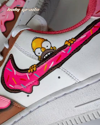 Custom Air Force 1 x Simpson’s Donut Food & Favorite Character Theme Sneaker - Inner Side Close Up 