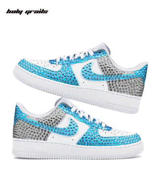 Custom Air Force 1 x Sky Blue Glaze Rhinestone Wedding Sneakers - Both Sides