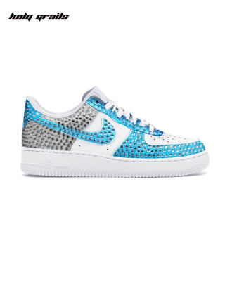 Custom Air Force 1 x Sky Blue Glaze Rhinestone Wedding Sneakers - Side 1