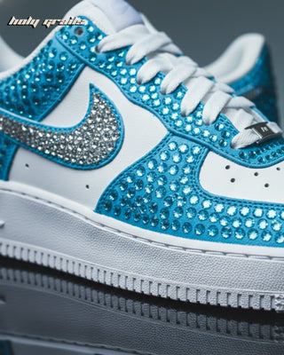 Custom Air Force 1 x Sky Blue Glaze Rhinestone Wedding Sneakers - Side Close Up