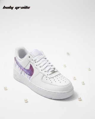 Custom Air Force 1 x Slushie Swoosh Rhinestone Wedding Sneakers - Front Side