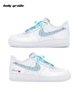Custom Air Force 1 x Something Blue Step Rhinestone Wedding Sneakers - Both Sides